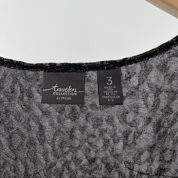 CHICO’S TRAVELERS Animal Print Cardigan Evening Wear Gold & Black Sparkle SZ XL - Picture 2 of 11
